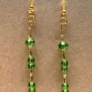 Elegant Green and Gold Dangle Earrings #020